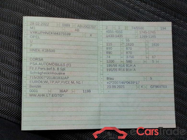 Opel Corsa F (2019->) DE - LimS5 1.2 Turbo EU6d, Edition (EURO 6d), 2019 - 2023 #6 Opel Corsa F (2019->) DE - LimS5 1.2 Turbo EU6d, Edition (EURO 6d), 2019 - 2023 #6