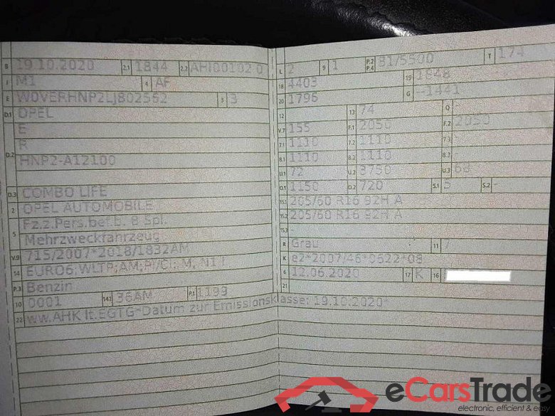 Opel Combo Life E (2018->) DE - Van5 1.2 Turbo EU6d, Edition (EURO 6d), 2019 - 2022 #6