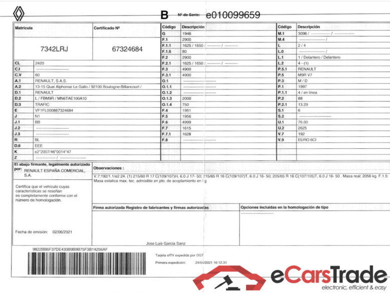 RENAULT Trafic / 2019 / 4P / furgón Doble Cabina 27 L1 Energy BluedCi 88 kW ** 6 plazas** #6